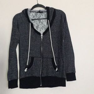 Zip up Hoodie Sweater with Lace Back